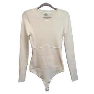 Abercrombie & Fitch long sleeve sweater body suit in cream Ivory, size Medium